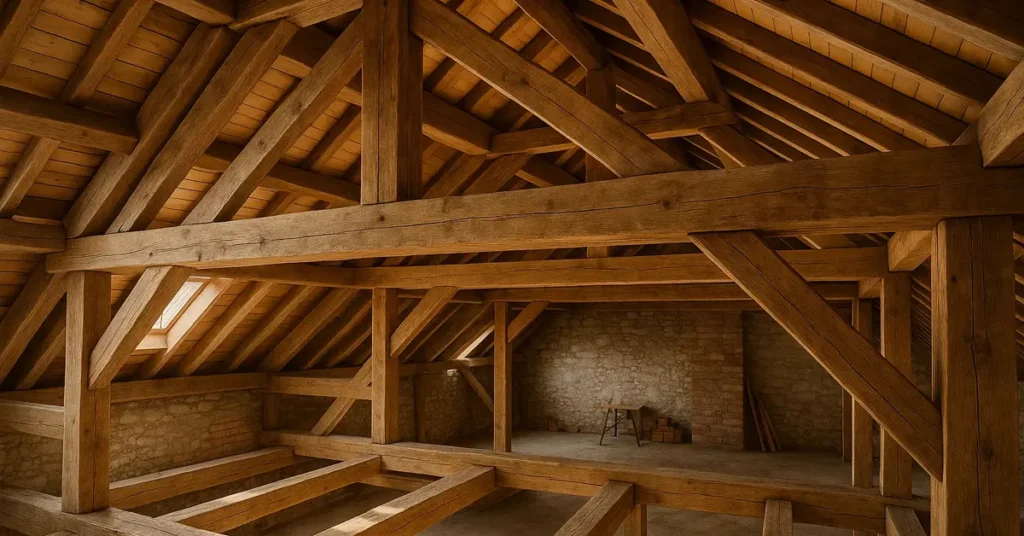 Charpente en bois traditionnelle en rénovation