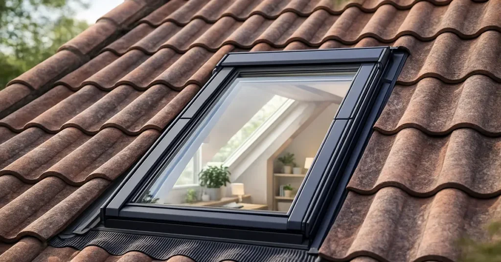 Fenêtre de toit installée sur couverture en tuiles