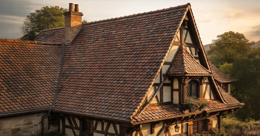 Couverture traditionnelle en tuiles plates Biberschwantz en Alsace