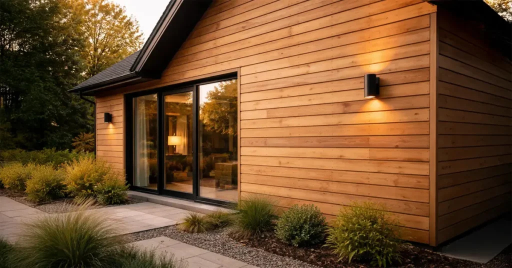 Bardage bois naturel sur façade de maison
