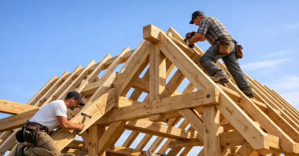 Création de charpente bois sur maison neuve