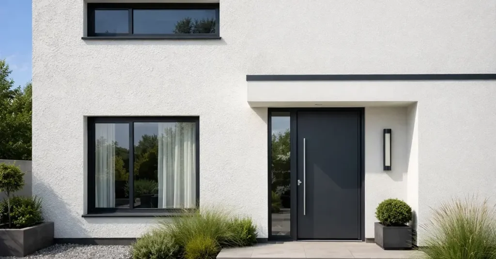 Façade avec enduit écrasé moderne